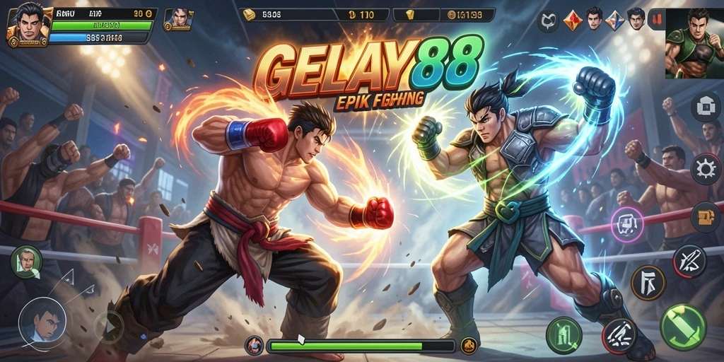 Screenshot gameplay <strong>GELAY88</strong> menunjukkan pertarungan aksi penuh adrenalin.