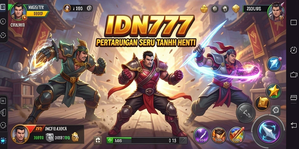 Tangkapan layar gameplay IDN777 menampilkan karakter sedang bertarung di arena.