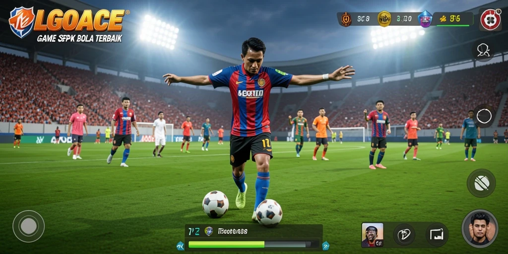Tampilan gameplay LGOACE dengan aksi sepak bola yang mendebarkan.