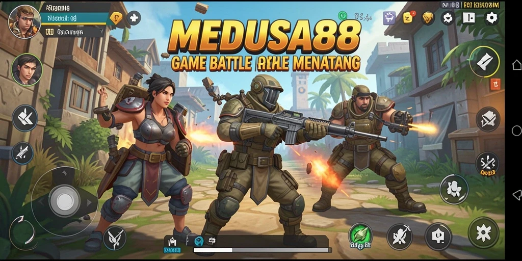 Tangkapan layar utama MEDUSA88 menampilkan aksi pertarungan Battle Royale yang mendebarkan.