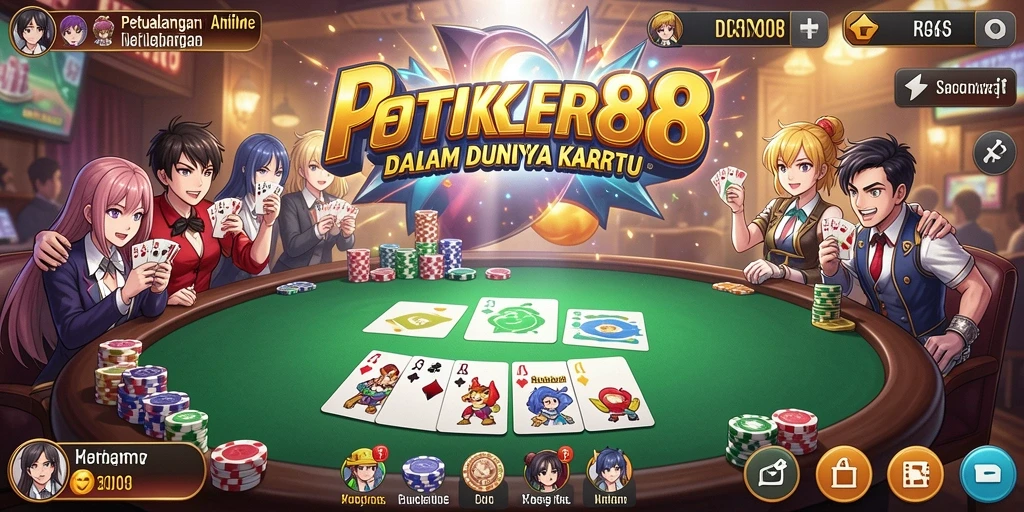 Tampilan gameplay dari POKER88 yang penuh warna dan karakter Anime menarik.
