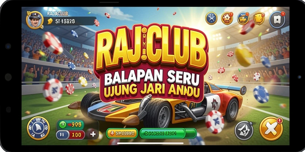 Screenshot gameplay RAJACLUB dengan aksi balapan yang mendebarkan.