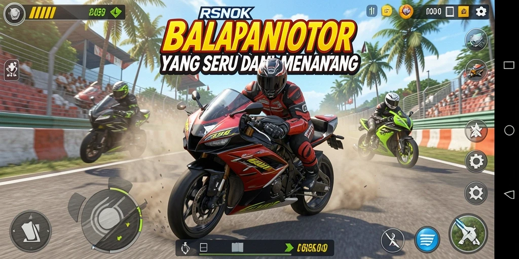 Tampilan gameplay <strong>RSNOK</strong> dengan balapan motor yang seru dan mendebarkan.
