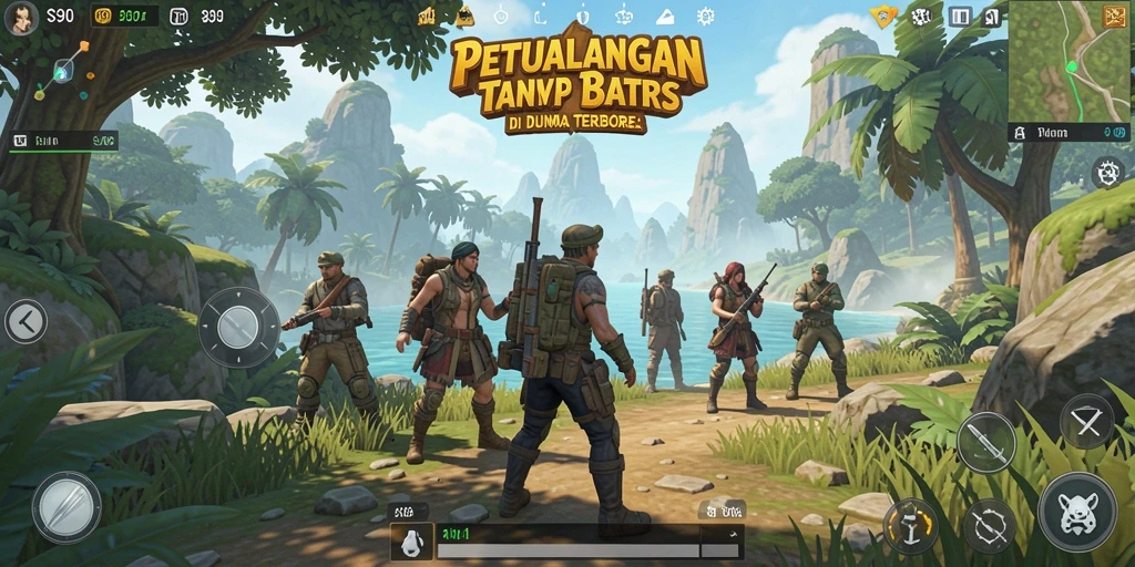 Screenshot menampilkan eksplorasi bebas dalam dunia yang luas.