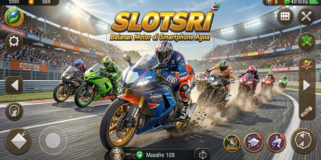 Tampilan gameplay SLOTSRI yang menegangkan saat balapan motor.