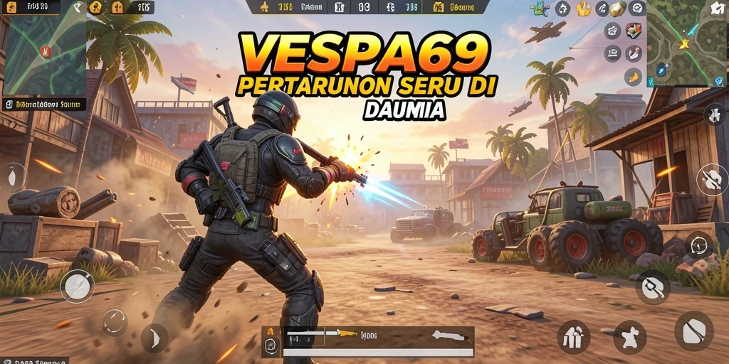 Screenshot VESPA69 menampilkan pertempuran intens di arena Battle Royale.